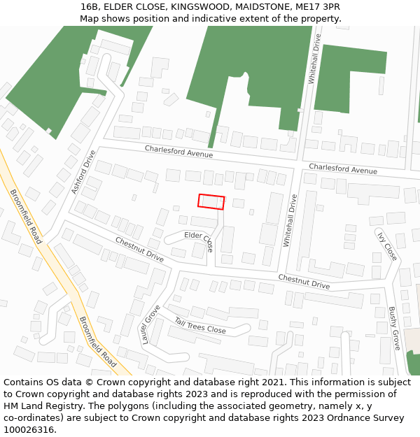 16B, ELDER CLOSE, KINGSWOOD, MAIDSTONE, ME17 3PR: Location map and indicative extent of plot