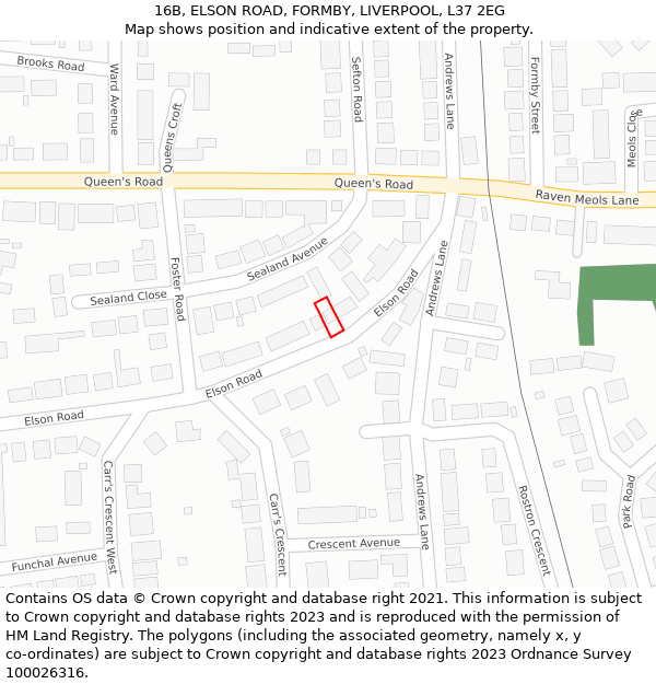 16B, ELSON ROAD, FORMBY, LIVERPOOL, L37 2EG: Location map and indicative extent of plot