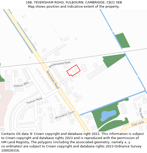 16B, TEVERSHAM ROAD, FULBOURN, CAMBRIDGE, CB21 5EB: Location map and indicative extent of plot