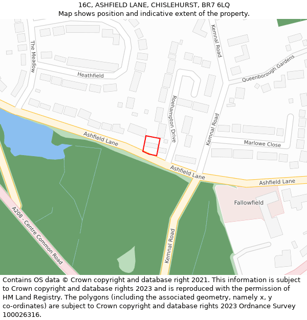 16C, ASHFIELD LANE, CHISLEHURST, BR7 6LQ: Location map and indicative extent of plot