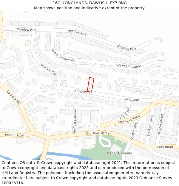 16C, LONGLANDS, DAWLISH, EX7 9NG: Location map and indicative extent of plot