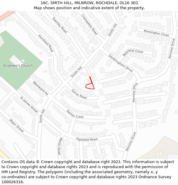 16C, SMITH HILL, MILNROW, ROCHDALE, OL16 3EG: Location map and indicative extent of plot