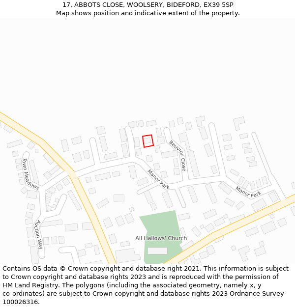 17, ABBOTS CLOSE, WOOLSERY, BIDEFORD, EX39 5SP: Location map and indicative extent of plot