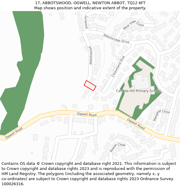 17, ABBOTSWOOD, OGWELL, NEWTON ABBOT, TQ12 6FT: Location map and indicative extent of plot