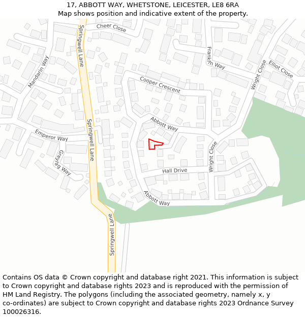 17, ABBOTT WAY, WHETSTONE, LEICESTER, LE8 6RA: Location map and indicative extent of plot