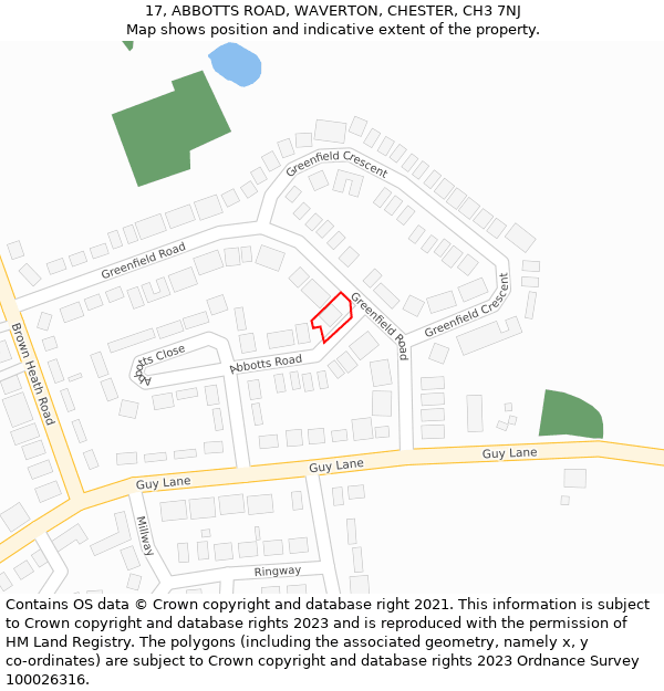 17, ABBOTTS ROAD, WAVERTON, CHESTER, CH3 7NJ: Location map and indicative extent of plot