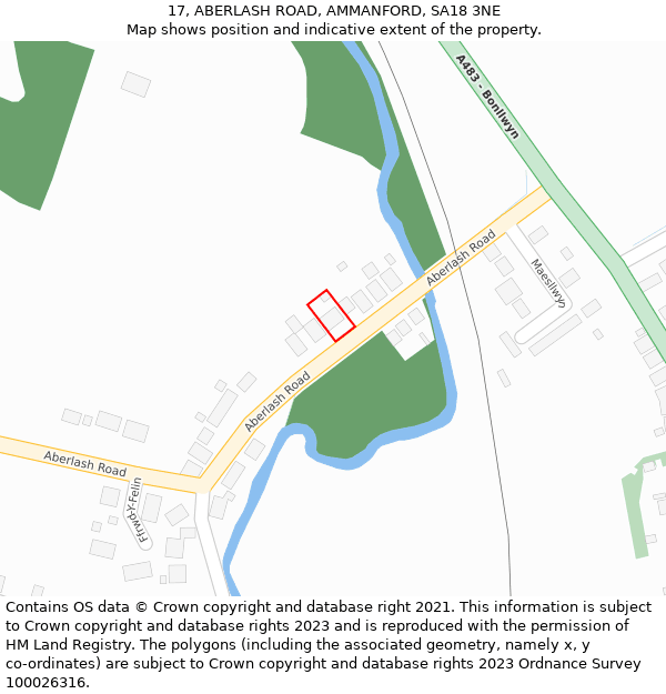 17, ABERLASH ROAD, AMMANFORD, SA18 3NE: Location map and indicative extent of plot