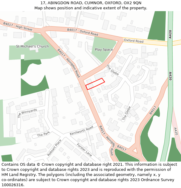17, ABINGDON ROAD, CUMNOR, OXFORD, OX2 9QN: Location map and indicative extent of plot