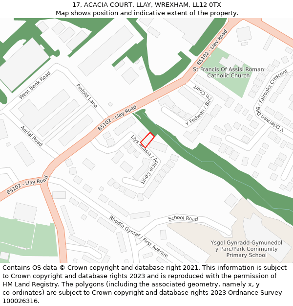 17, ACACIA COURT, LLAY, WREXHAM, LL12 0TX: Location map and indicative extent of plot