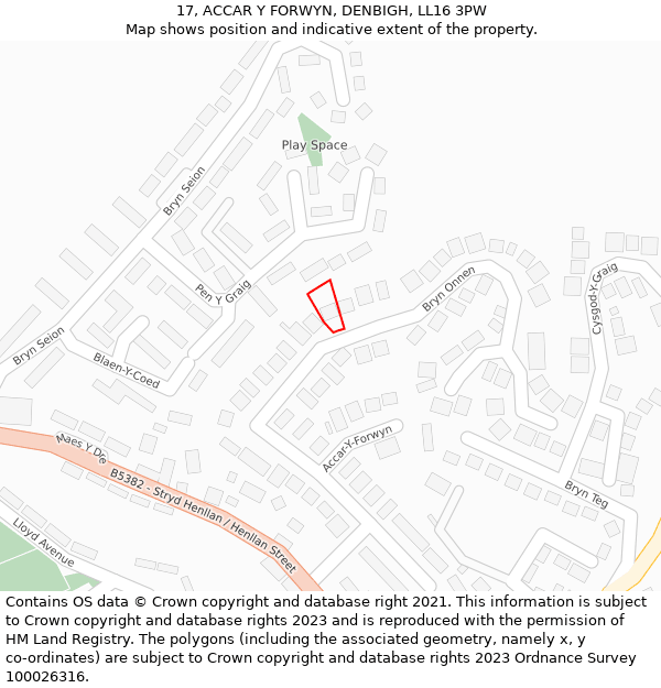 17, ACCAR Y FORWYN, DENBIGH, LL16 3PW: Location map and indicative extent of plot