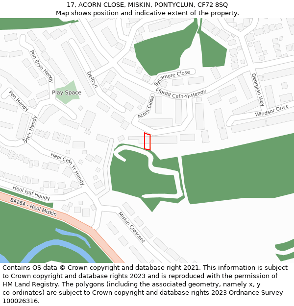 17, ACORN CLOSE, MISKIN, PONTYCLUN, CF72 8SQ: Location map and indicative extent of plot