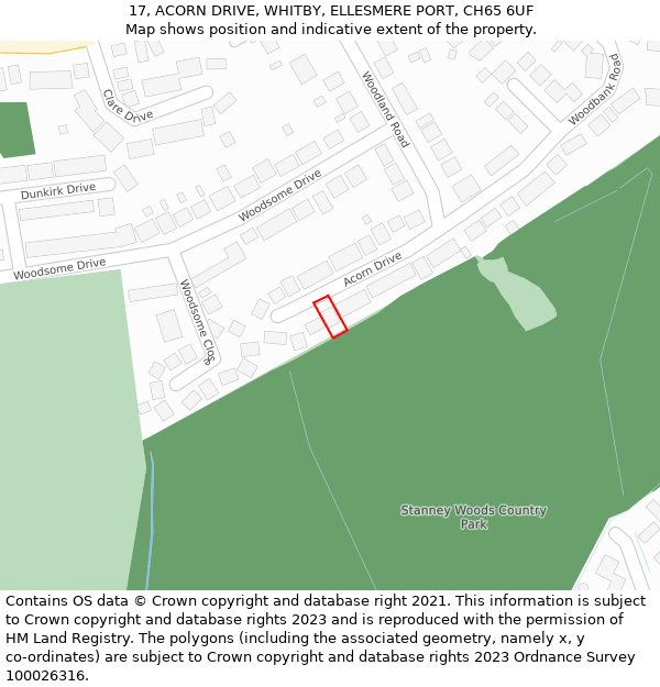 17, ACORN DRIVE, WHITBY, ELLESMERE PORT, CH65 6UF: Location map and indicative extent of plot