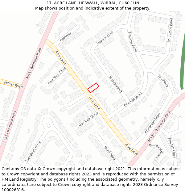 17, ACRE LANE, HESWALL, WIRRAL, CH60 1UN: Location map and indicative extent of plot