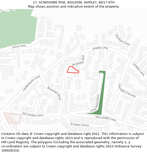 17, ACREHOWE RISE, BAILDON, SHIPLEY, BD17 6TH: Location map and indicative extent of plot