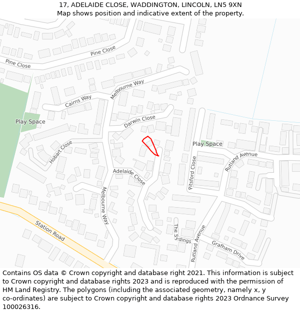 17, ADELAIDE CLOSE, WADDINGTON, LINCOLN, LN5 9XN: Location map and indicative extent of plot