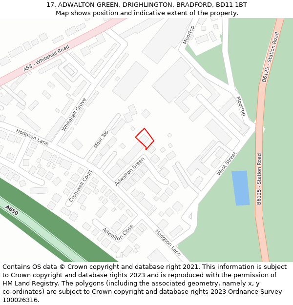 17, ADWALTON GREEN, DRIGHLINGTON, BRADFORD, BD11 1BT: Location map and indicative extent of plot