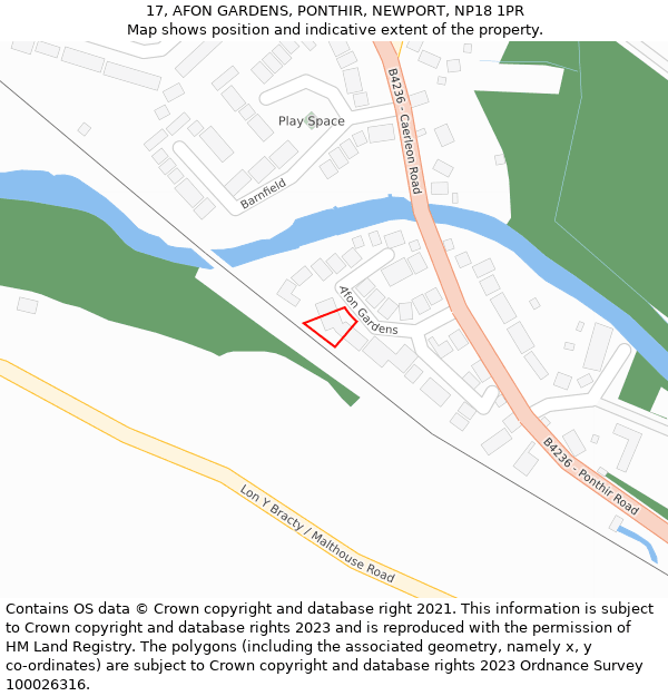 17, AFON GARDENS, PONTHIR, NEWPORT, NP18 1PR: Location map and indicative extent of plot