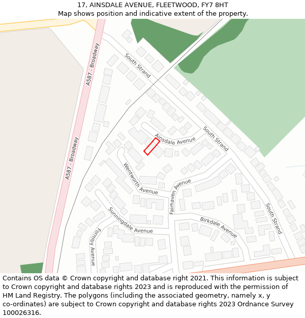 17, AINSDALE AVENUE, FLEETWOOD, FY7 8HT: Location map and indicative extent of plot