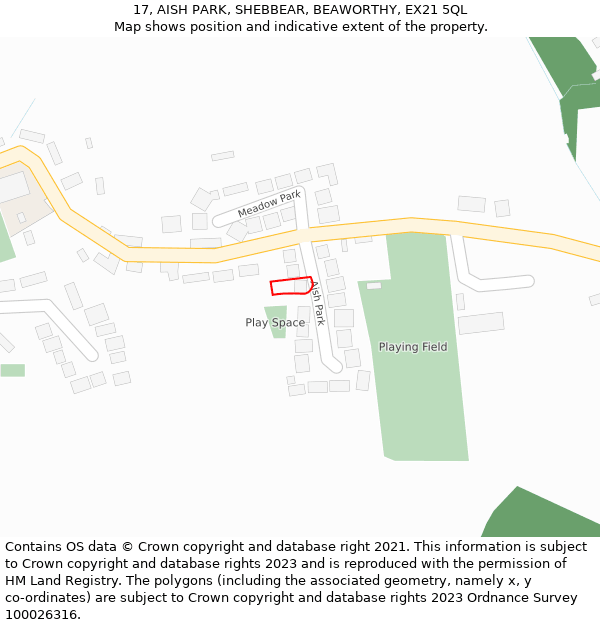 17, AISH PARK, SHEBBEAR, BEAWORTHY, EX21 5QL: Location map and indicative extent of plot