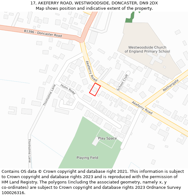 17, AKEFERRY ROAD, WESTWOODSIDE, DONCASTER, DN9 2DX: Location map and indicative extent of plot