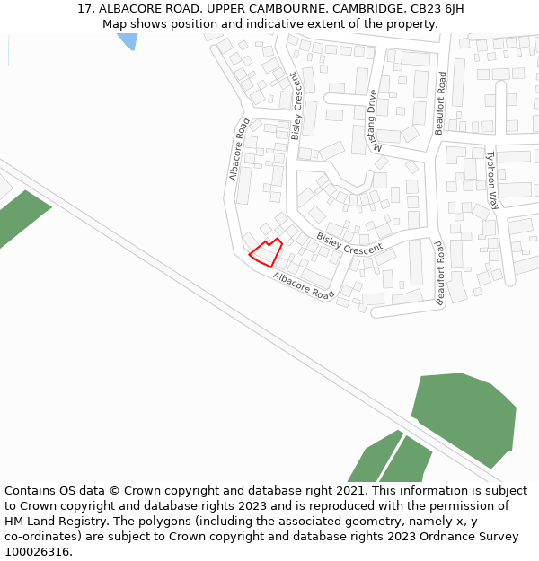 17, ALBACORE ROAD, UPPER CAMBOURNE, CAMBRIDGE, CB23 6JH: Location map and indicative extent of plot