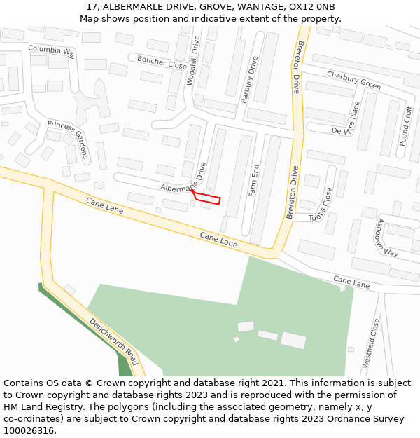 17, ALBERMARLE DRIVE, GROVE, WANTAGE, OX12 0NB: Location map and indicative extent of plot