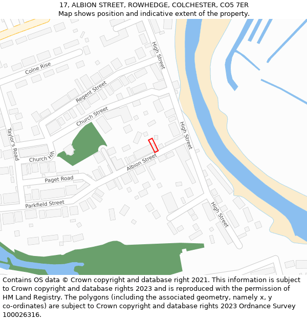 17, ALBION STREET, ROWHEDGE, COLCHESTER, CO5 7ER: Location map and indicative extent of plot