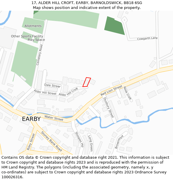 17, ALDER HILL CROFT, EARBY, BARNOLDSWICK, BB18 6SG: Location map and indicative extent of plot