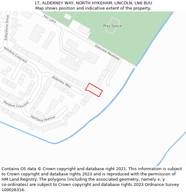 17, ALDERNEY WAY, NORTH HYKEHAM, LINCOLN, LN6 8UU: Location map and indicative extent of plot