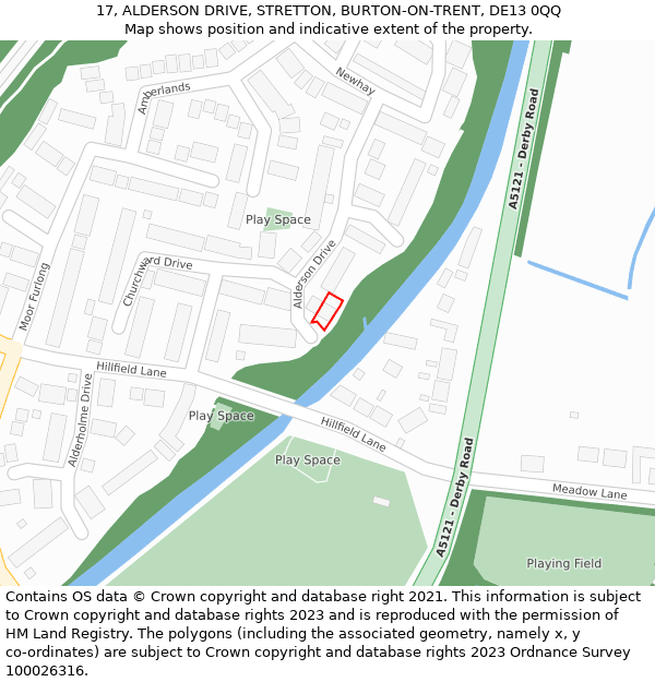 17, ALDERSON DRIVE, STRETTON, BURTON-ON-TRENT, DE13 0QQ: Location map and indicative extent of plot