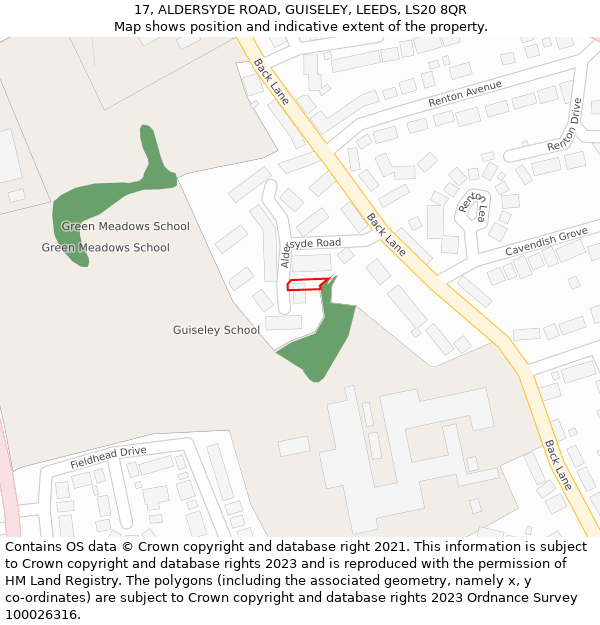 17, ALDERSYDE ROAD, GUISELEY, LEEDS, LS20 8QR: Location map and indicative extent of plot