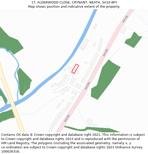 17, ALDERWOOD CLOSE, CRYNANT, NEATH, SA10 8PY: Location map and indicative extent of plot