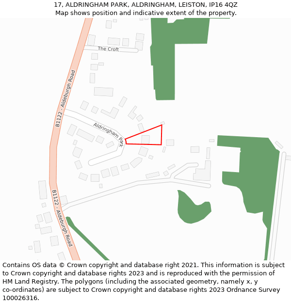 17, ALDRINGHAM PARK, ALDRINGHAM, LEISTON, IP16 4QZ: Location map and indicative extent of plot