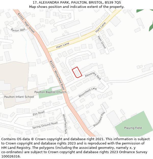 17, ALEXANDRA PARK, PAULTON, BRISTOL, BS39 7QS: Location map and indicative extent of plot