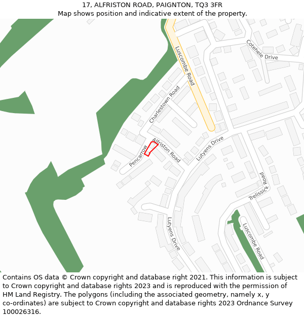17, ALFRISTON ROAD, PAIGNTON, TQ3 3FR: Location map and indicative extent of plot