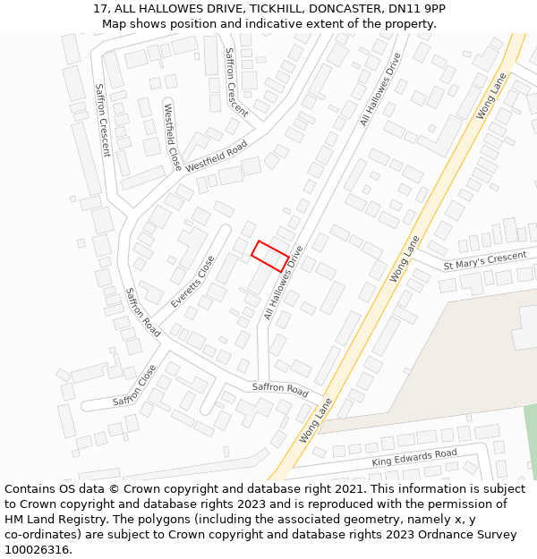 17, ALL HALLOWES DRIVE, TICKHILL, DONCASTER, DN11 9PP: Location map and indicative extent of plot