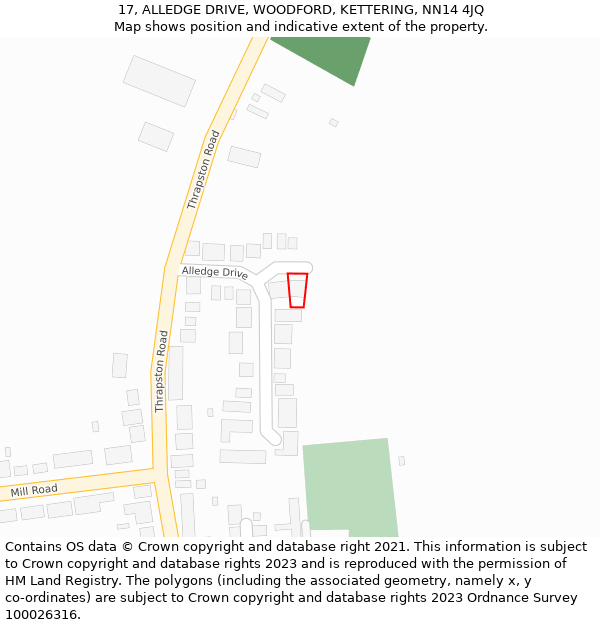 17, ALLEDGE DRIVE, WOODFORD, KETTERING, NN14 4JQ: Location map and indicative extent of plot