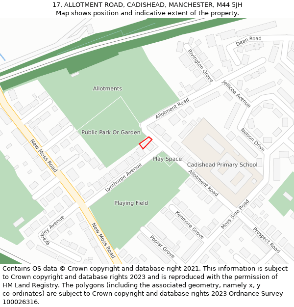 17, ALLOTMENT ROAD, CADISHEAD, MANCHESTER, M44 5JH: Location map and indicative extent of plot