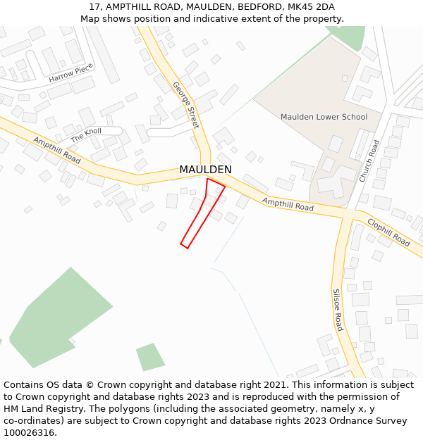 17, AMPTHILL ROAD, MAULDEN, BEDFORD, MK45 2DA: Location map and indicative extent of plot