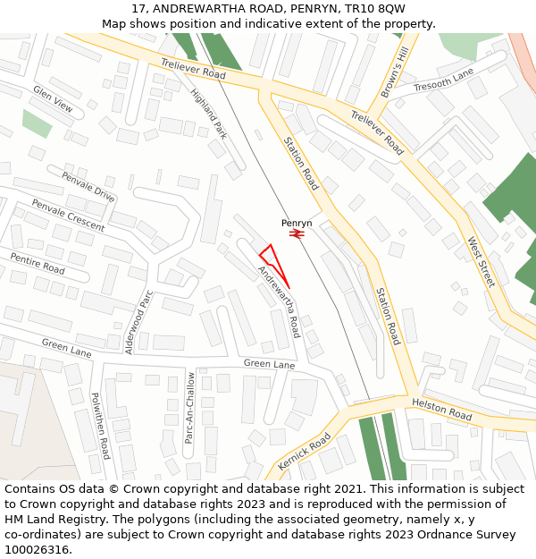 17, ANDREWARTHA ROAD, PENRYN, TR10 8QW: Location map and indicative extent of plot