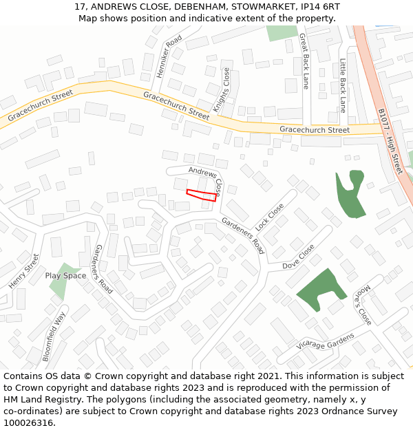 17, ANDREWS CLOSE, DEBENHAM, STOWMARKET, IP14 6RT: Location map and indicative extent of plot