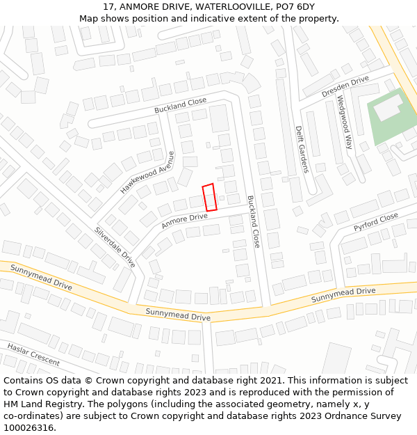 17, ANMORE DRIVE, WATERLOOVILLE, PO7 6DY: Location map and indicative extent of plot