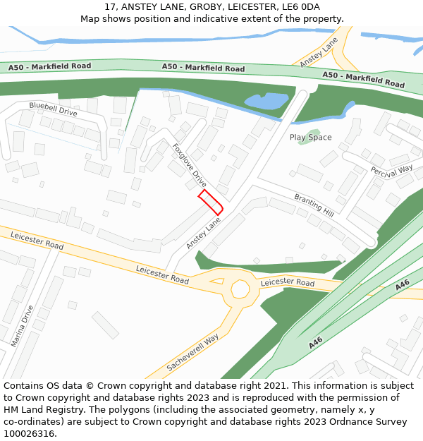 17, ANSTEY LANE, GROBY, LEICESTER, LE6 0DA: Location map and indicative extent of plot