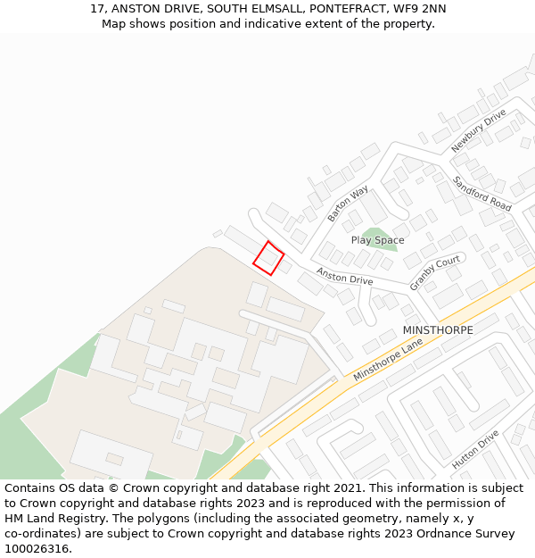 17, ANSTON DRIVE, SOUTH ELMSALL, PONTEFRACT, WF9 2NN: Location map and indicative extent of plot