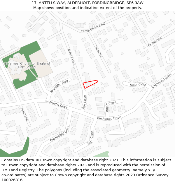 17, ANTELLS WAY, ALDERHOLT, FORDINGBRIDGE, SP6 3AW: Location map and indicative extent of plot