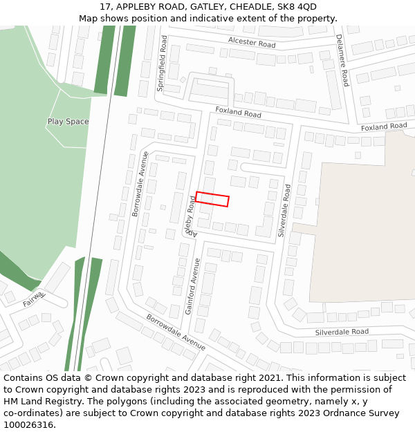 17, APPLEBY ROAD, GATLEY, CHEADLE, SK8 4QD: Location map and indicative extent of plot