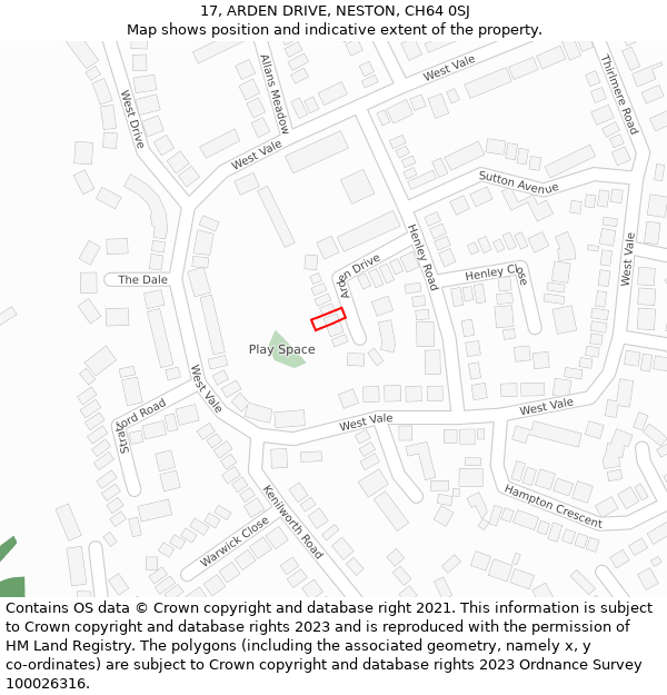 17, ARDEN DRIVE, NESTON, CH64 0SJ: Location map and indicative extent of plot