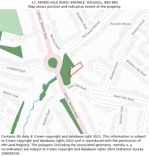 17, ARDEN VALE ROAD, KNOWLE, SOLIHULL, B93 9NS: Location map and indicative extent of plot