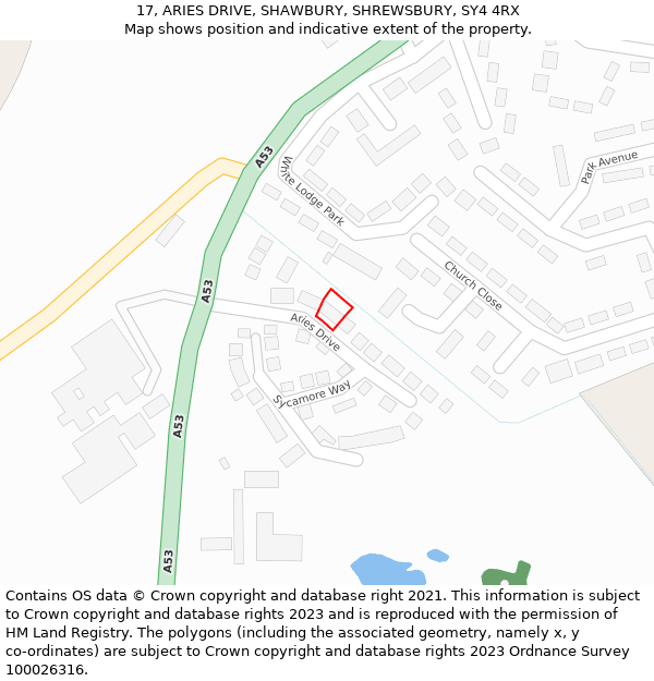 17, ARIES DRIVE, SHAWBURY, SHREWSBURY, SY4 4RX: Location map and indicative extent of plot