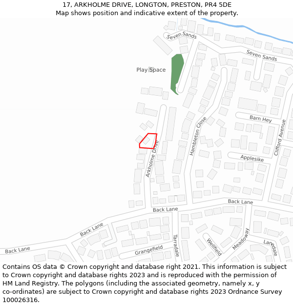 17, ARKHOLME DRIVE, LONGTON, PRESTON, PR4 5DE: Location map and indicative extent of plot